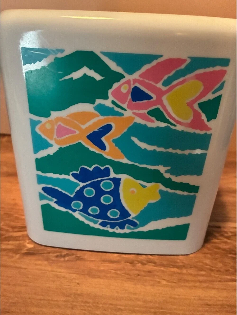 Vintage 90s Tropical Fish White Melamine Tissue Box Cover Holder Bathroom Decor